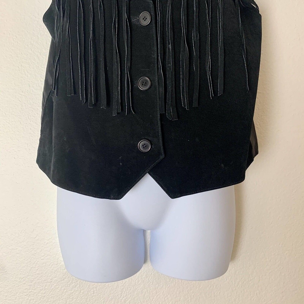 SANTA FE Womens Leather Suede Vest L Fringe Bohemian Black Button Up Sleeveless - Picture 3 of 9